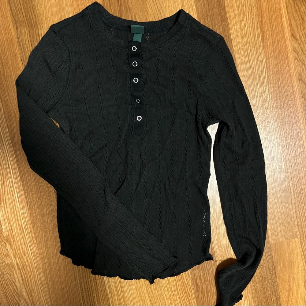 Black Mesh Long Sleeve Top